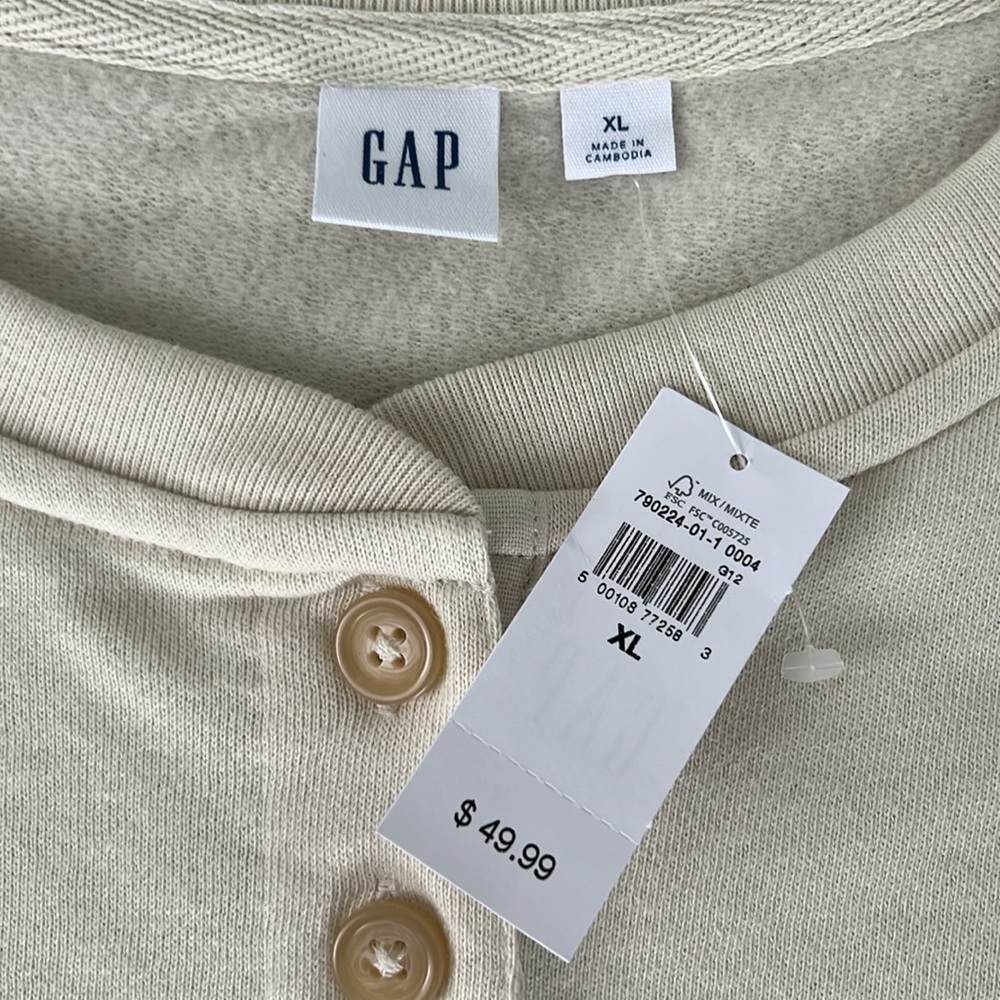 NWT - Gap Relaxed Henley Sweatshirt - size XL - tan chino color - Picture 5 of 7